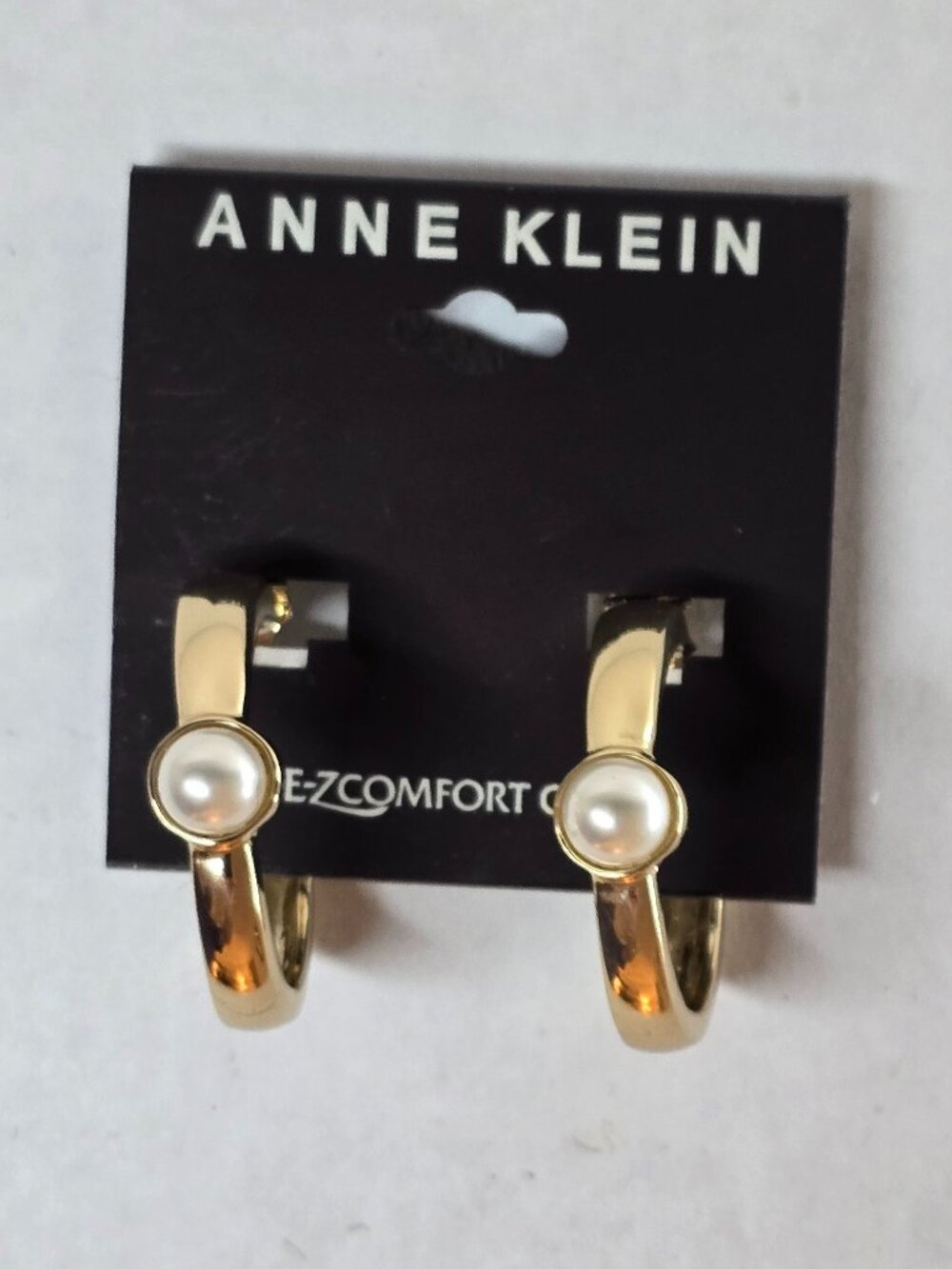 Anne Klein Gold-Tone Faux Pearl Hoop EZ Comfort Clip-On Earrings New